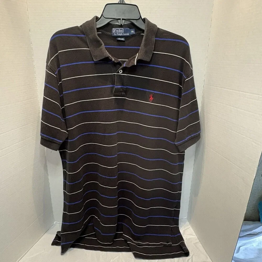 Ralph Lauren Polo Shirt Men’s XL Black And Blue Striped